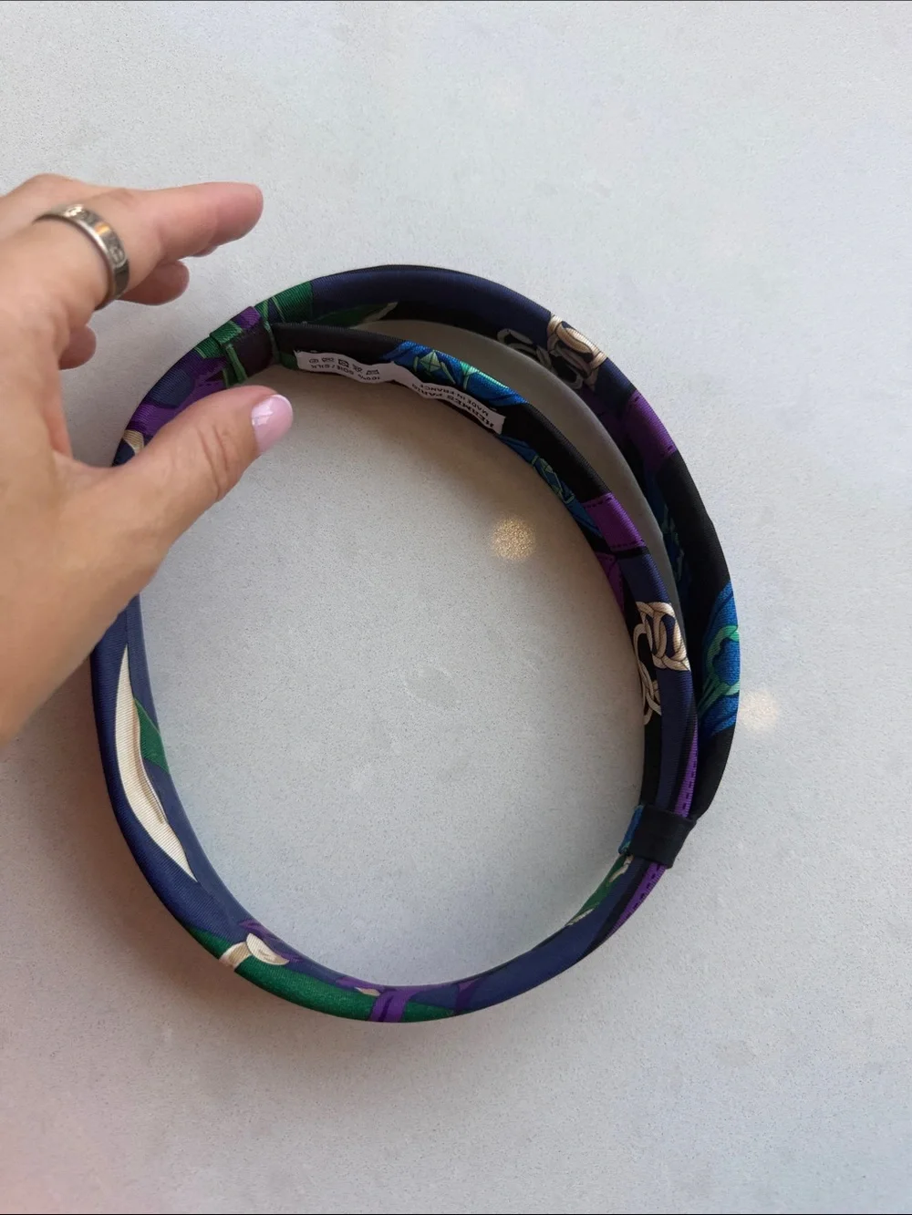 Like hew HERMES Purple & Green Silk Twilly Headband